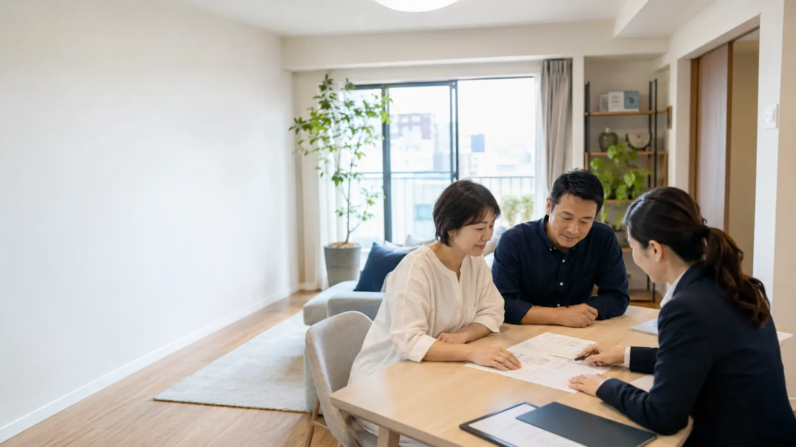 自宅売却について不動産担当者へ相談する夫婦